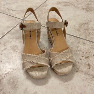 Cream wedge fabric sandals
